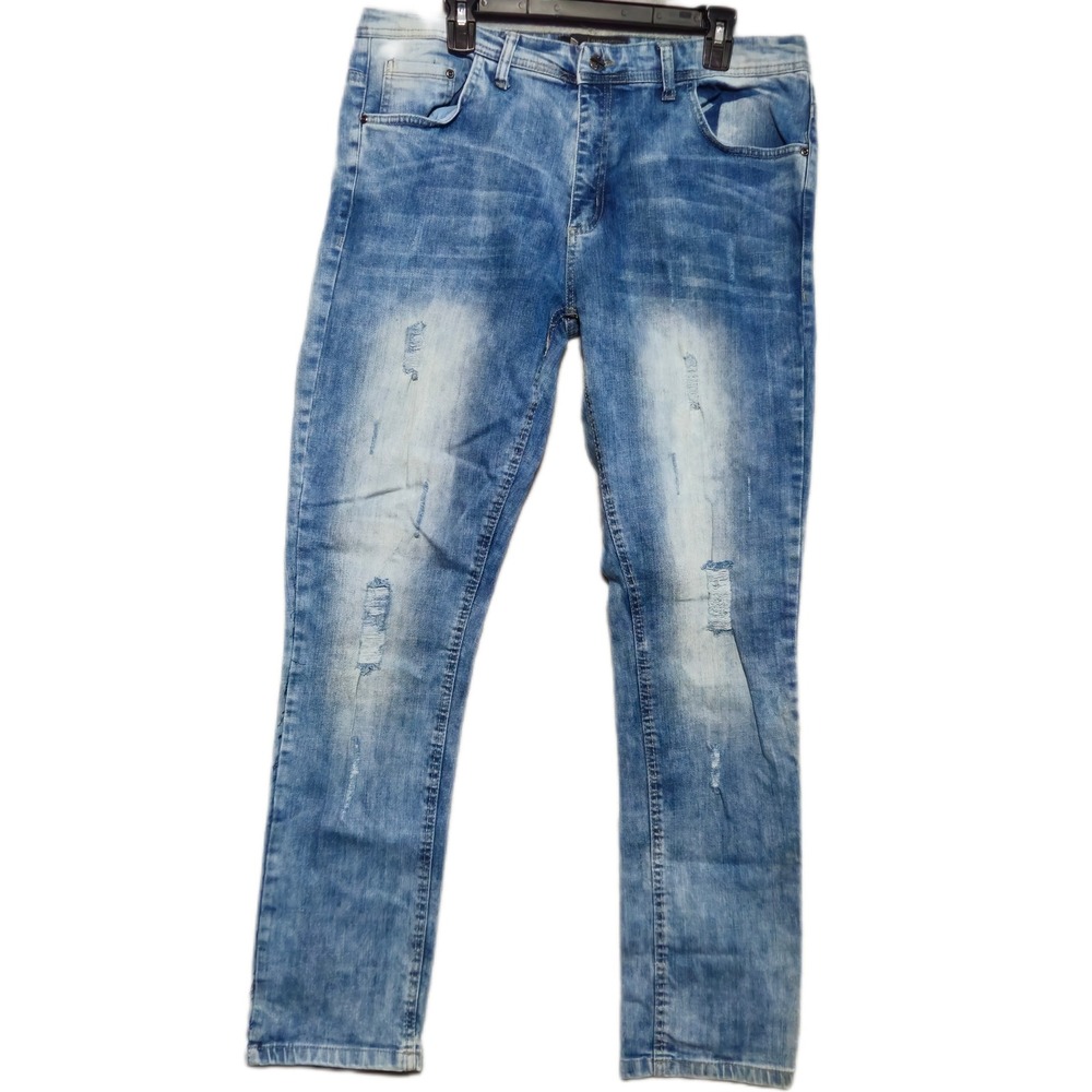Road Narrows Jeans Men 36 Blue Distressed Slim Straight Denim Ripped Light Wash